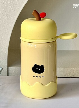 可爱黄色小猫保温杯316不锈钢女生高颜值2025新款学生便携小巧杯