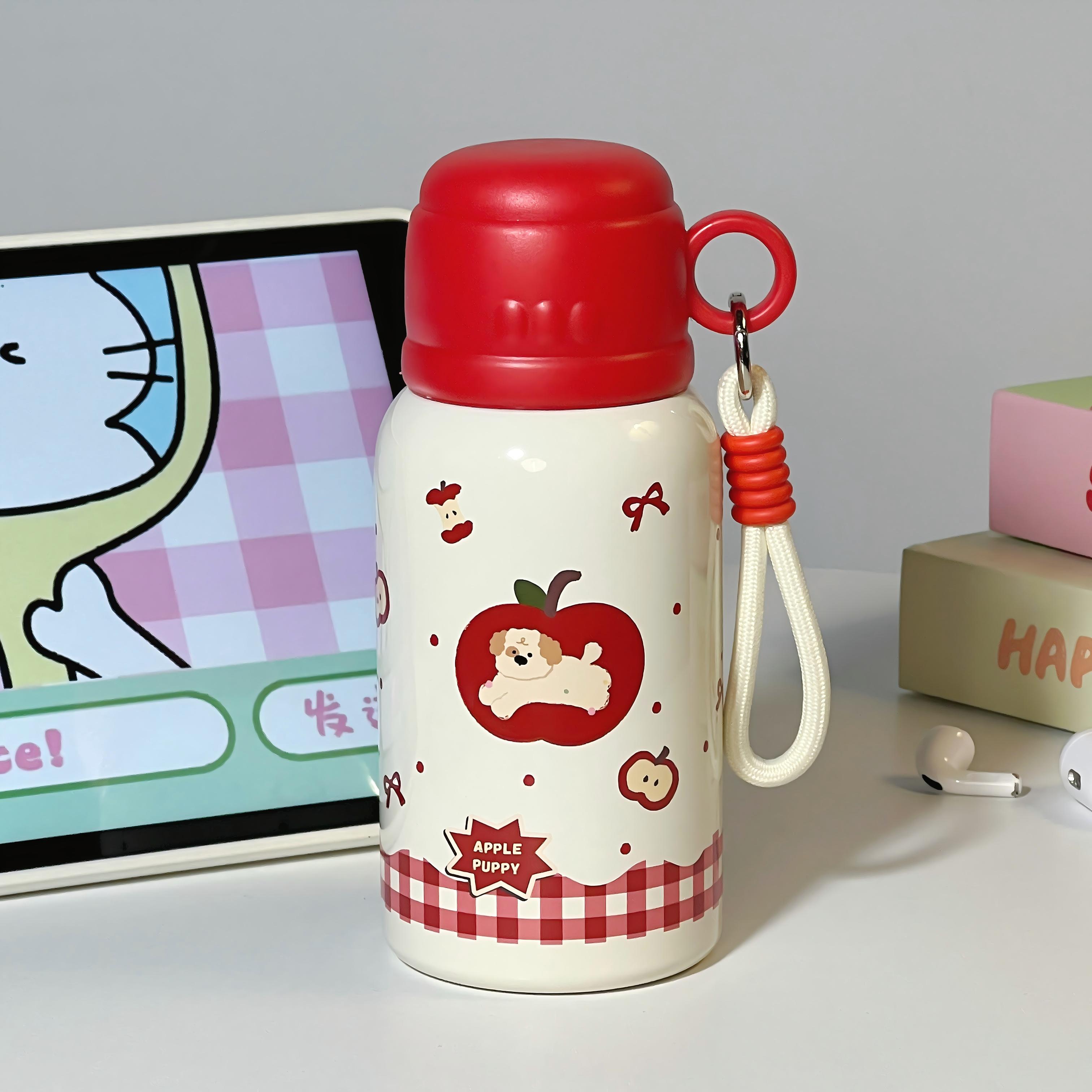 苹果小狗保温杯大容量水杯带吸管