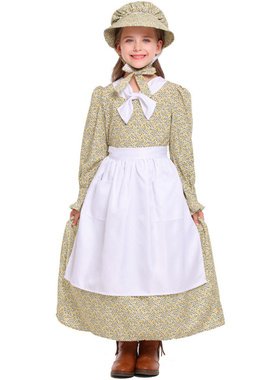 万圣节黄色碎花领巾殖民地女孩草原先锋开拓者服 田园风长裙服装