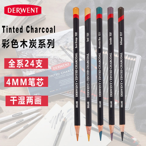 英国【DERWENT得韵旗舰店】Tinted Charcoal彩色木炭铅笔  单支