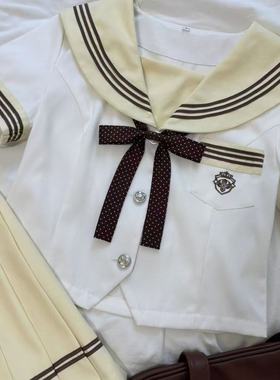 张不烦原创【焦糖布丁】短袖夏季日系可爱奶黄色水手服jk套装