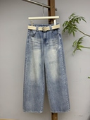 高腰显瘦水洗磨白直筒裤 新款 潮 女春季 名品港满天星细闪牛仔阔腿裤