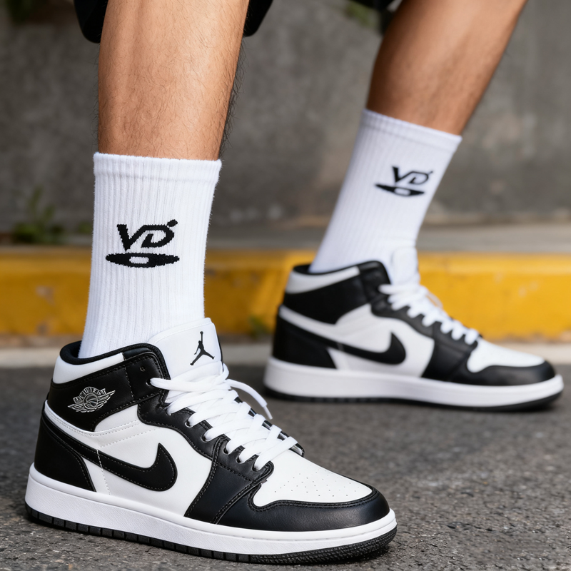 潮牌VD小众袜子时尚基础街头vibe风光盘提花黑白运动长中筒棉男女