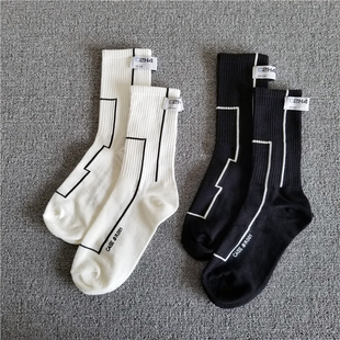 C2H4莱纳标签袜子运动长筒中帮男女潮流线条高街机能束腿外穿滑板