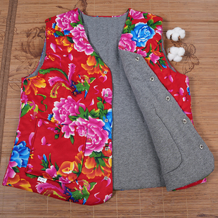 纯棉花马甲 背心坎肩东北大花弹力修身 木昀棉新疆棉花长绒女款 无袖