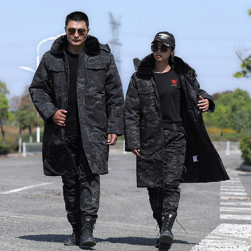 盾郎迷彩军棉大衣加长加厚