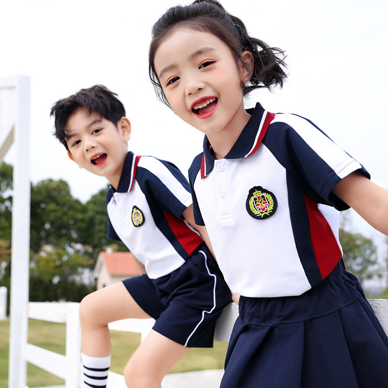 幼儿园园服夏季短袖棉套装运动风一年级小学生校服夏装儿童班服批