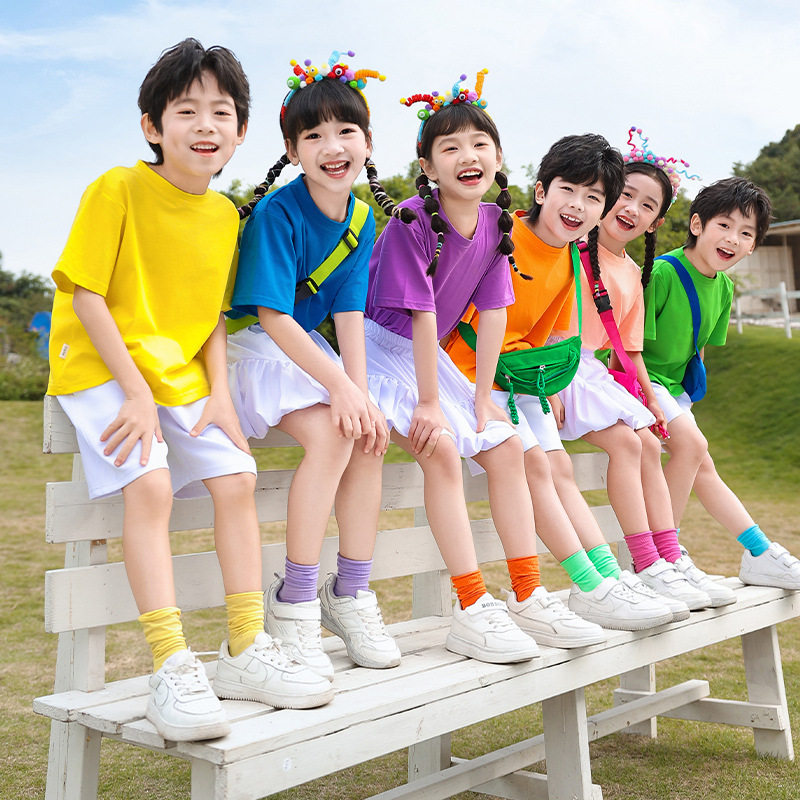 班服短袖小学生文化衫圆领校服儿童t恤毕业照合影幼儿园演出服