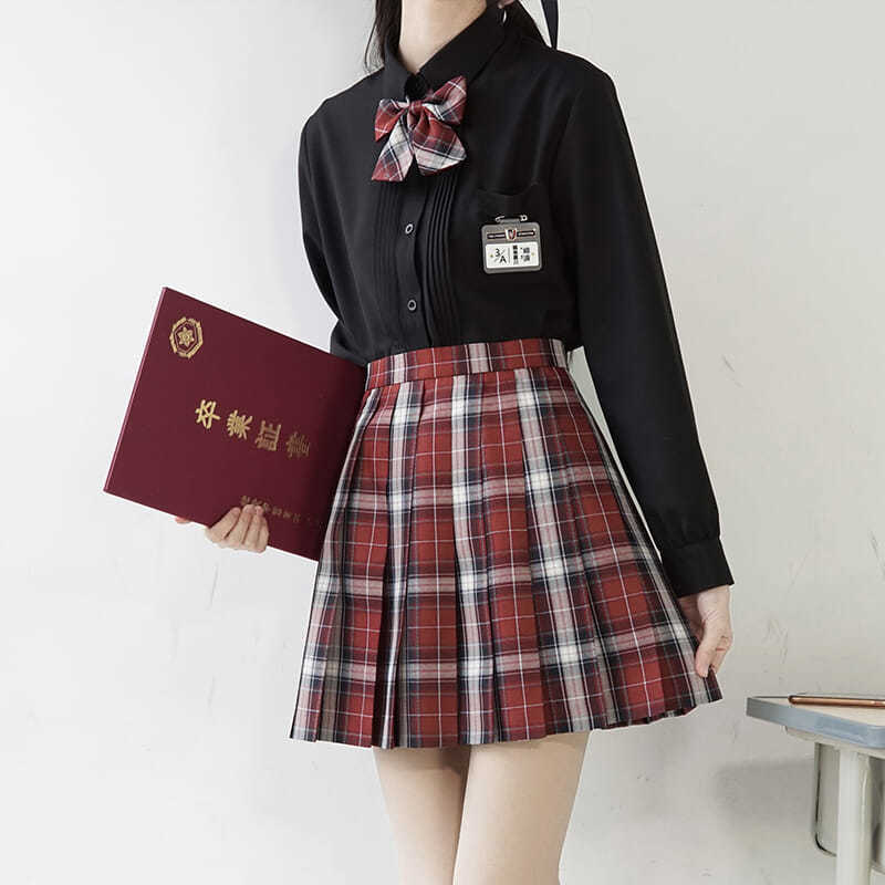 正版JKDK长袖衬衫女黑白风琴褶学院风日系高中学生校服班服