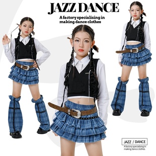 Y2K格子演出服甜酷走秀潮 女童爵士舞服装 儿童美式 复古学院风套装