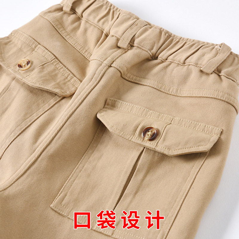 男童卡其色校服裤子女童米色小学生校裤儿童中大童全松紧纯棉长裤