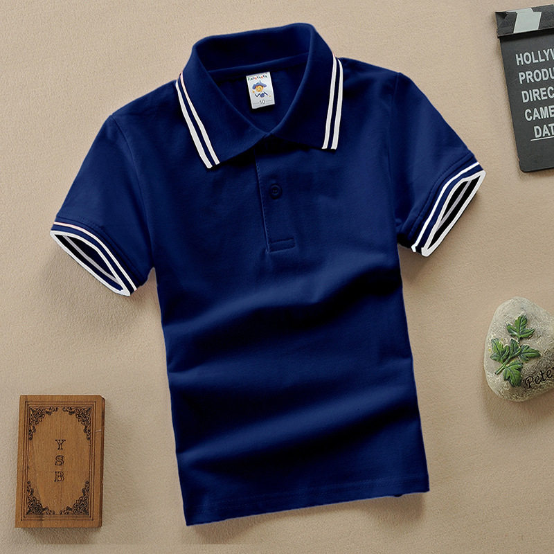 儿童童装短袖T恤POLO衫翻领立领园服夏装纯色多色校服白色马球衫