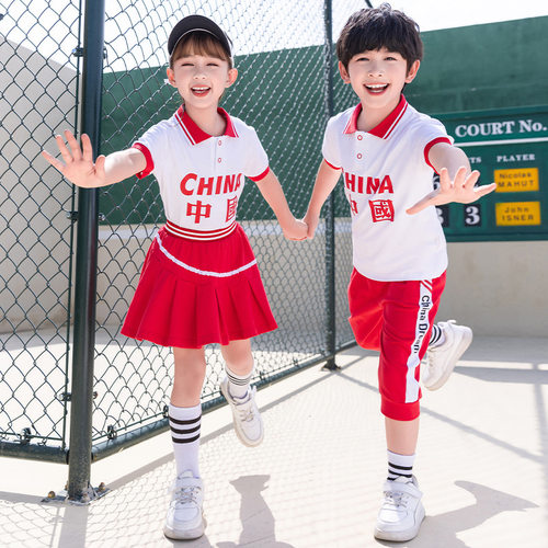 小学生班服 纯棉中国红儿童校服春秋装幼儿园园批发服两件套