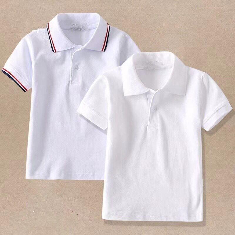夏季男童短袖T恤校服小学生班中大儿童polo衫白色宽松T恤女童园服