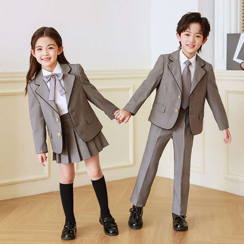 儿童校服套装学院风小学生西装外套英伦风礼服幼儿园班服灰色西服