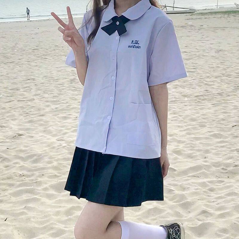 泰式校服jk制服女学院风衬衫裙子泰国娜诺全套高中生毕业班服套装