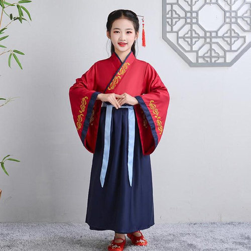 儿童古装汉服女童国学服男童三字经弟子规演出服襦裙书童表演服装