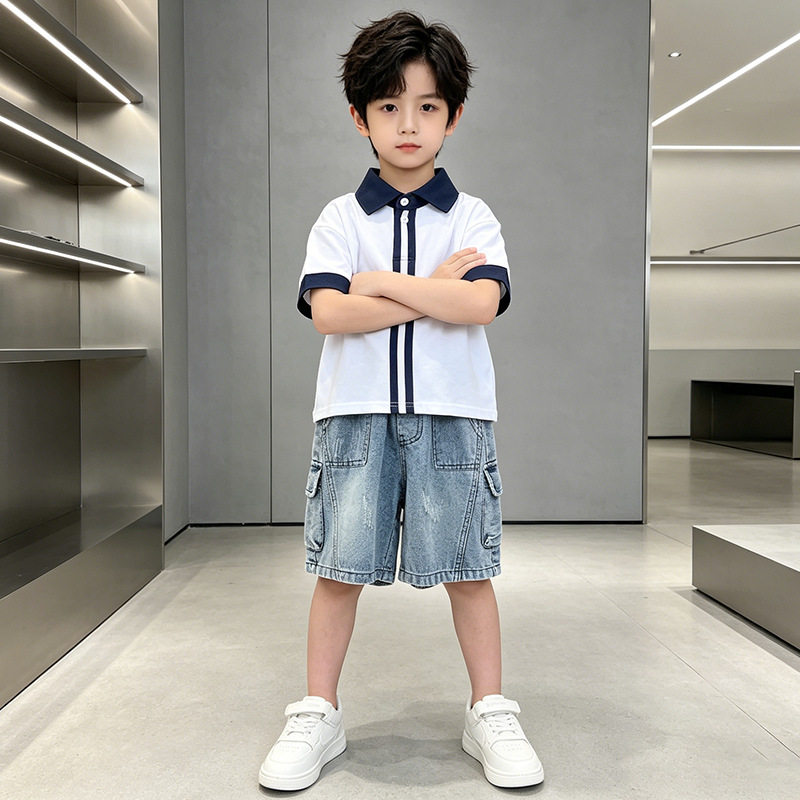 男童夏季套装轻便透气小学生校服学院风短袖两件套夏装新款童套装