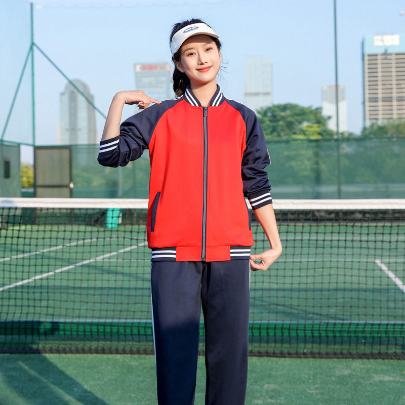 新中学生校服套装三件套学院风高中生初中春秋季运动会蓝白红班服