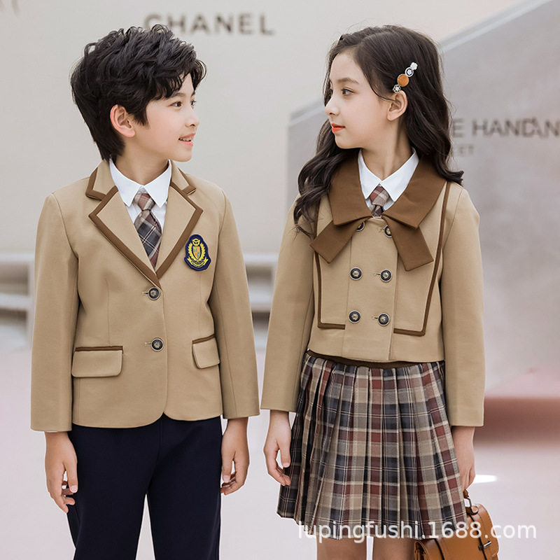 幼儿园园服春秋新款英伦风西服小学生校服套装西装三件套儿童班服