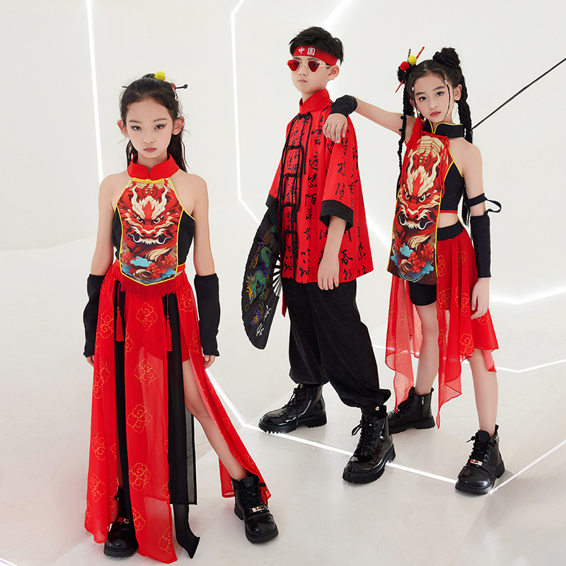 国潮儿童演出服女小学生表演服中国风少儿街舞服装女童爵士舞蹈