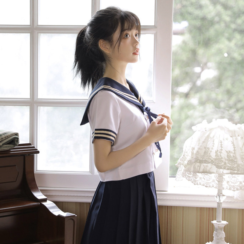 水手服女高中日系软妹服长袖软妹制服百褶裙学生演出服校服套装