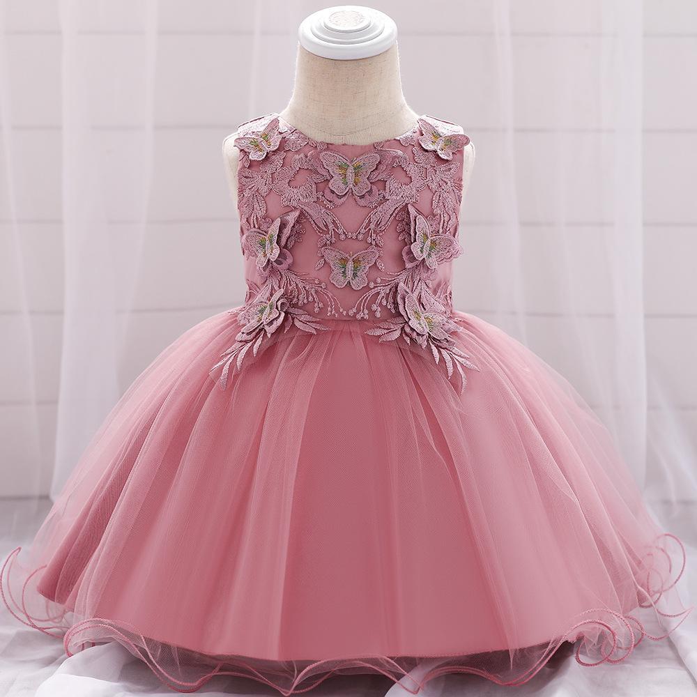 欧美新款儿童婴儿满月洗礼服可爱蝴蝶公主蓬蓬网纱连衣裙宝宝