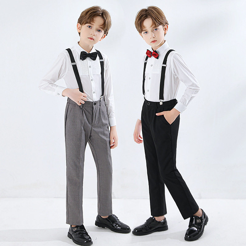 儿童西装裤子男童幼儿园主持人表演演出校服裤黑色垂感长西裤