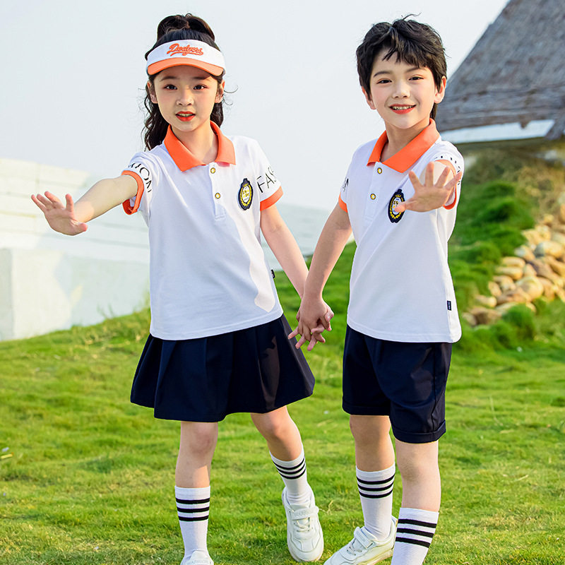 新款小学生统一校服短袖T恤运动套装儿童班服夏季幼儿园园服纯棉