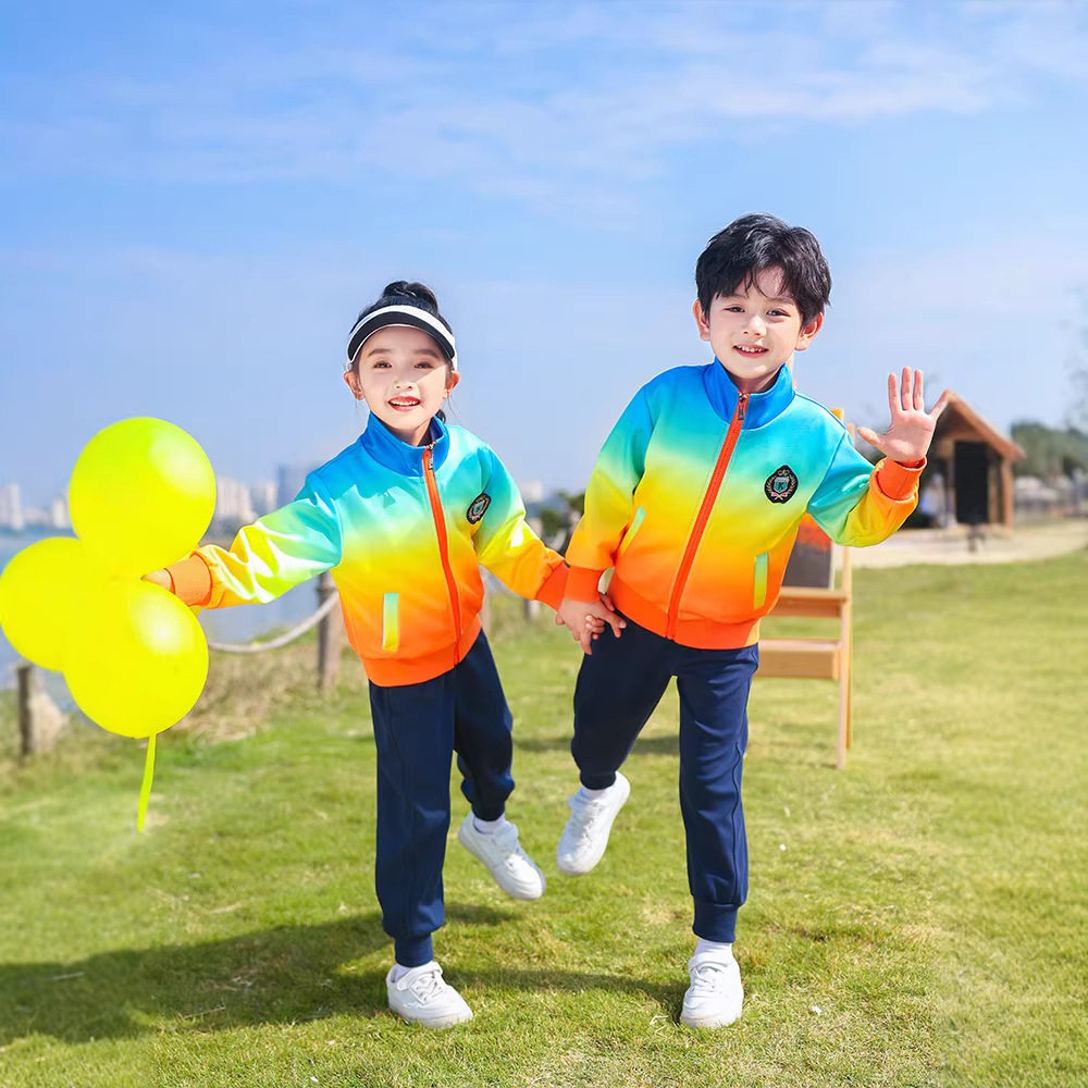 新款幼儿园园服春秋运动三件套装小学生校服教师英伦儿童班服彩虹