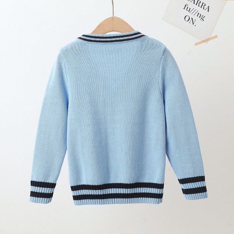 开衫毛衣针织衫男童幼儿园园服女童外套纯棉浅蓝色校服中小童百搭