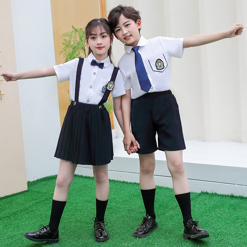 六一儿童毕业表演服幼儿园园服夏季校服短袖衬衣英伦风背带裙套装