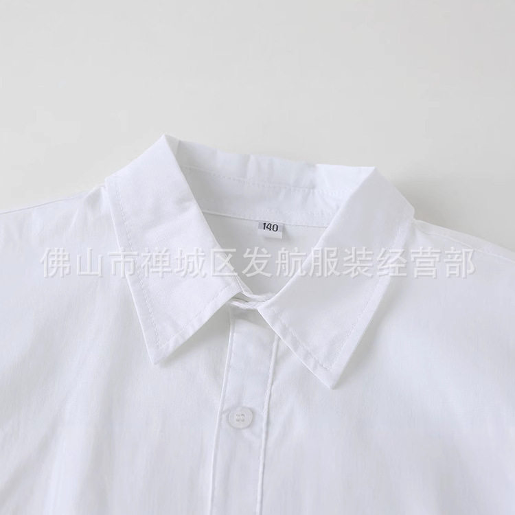 夏季男童新款袖口蓝条短袖校服衬衫英伦风中学生白色衬衣校服短袖