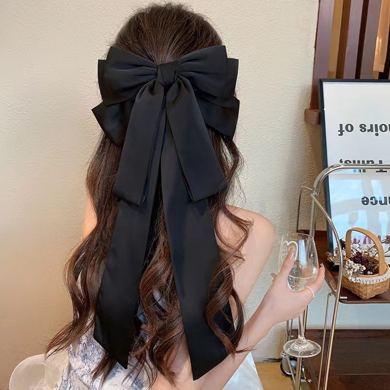 长发及腰~黑色大蝴蝶结飘带发夹女高级感后脑勺头饰顶夹义乌饰品