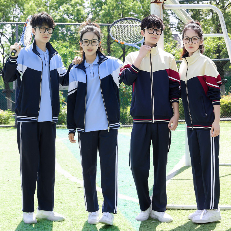 团购LOGO短袖校服运动套装风班服夏季学院两件套初高中学生三件套