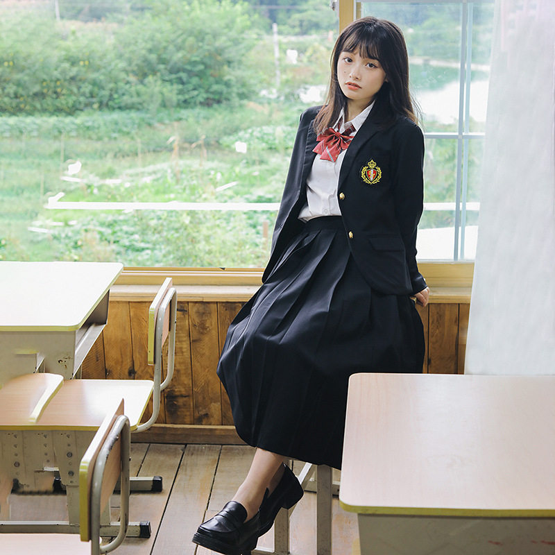 jk学院风制服毕业季百褶裙校服高中学生初中毕业班服长裙校供套装图片
