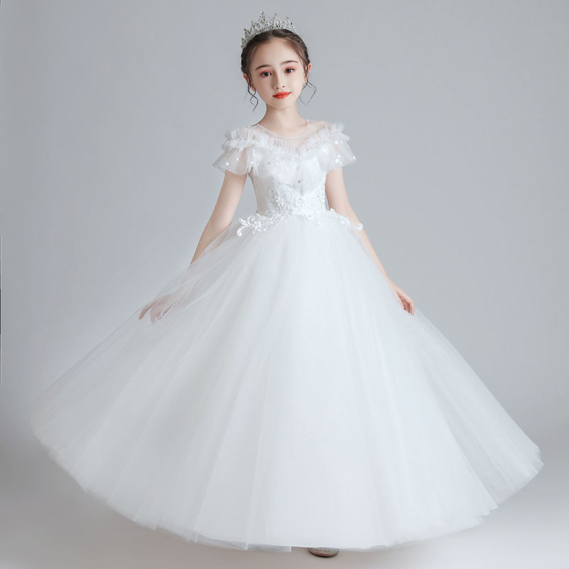 儿童白色礼服洋气蓬蓬纱女童长裙公主裙夏生日钢琴表演服学生