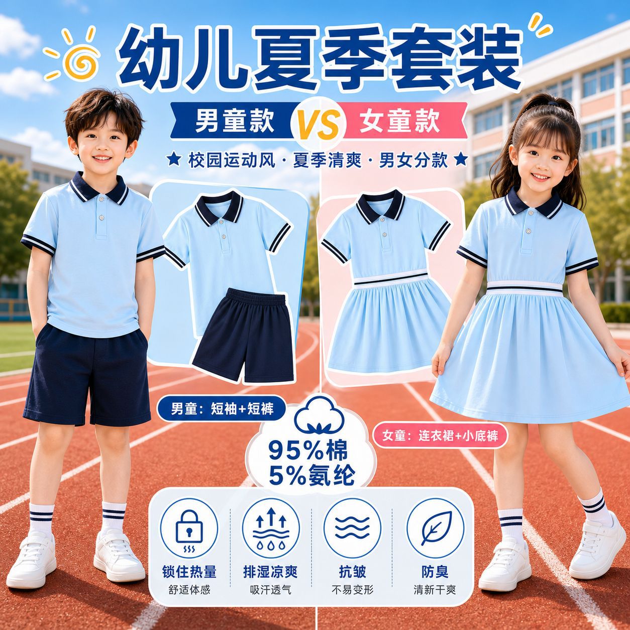 幼儿园园服夏季校园风儿童连衣裙套装短袖Polo衫男女童校服班服