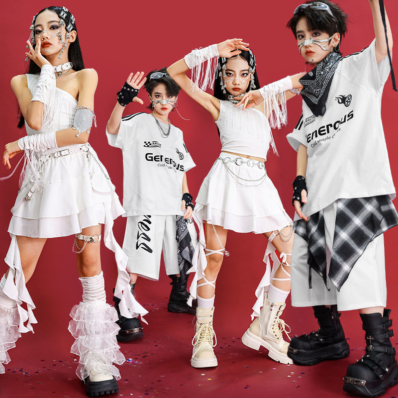 儿童街舞演出服少儿hiphop炸街套装女童爵士舞背心服装男孩表演