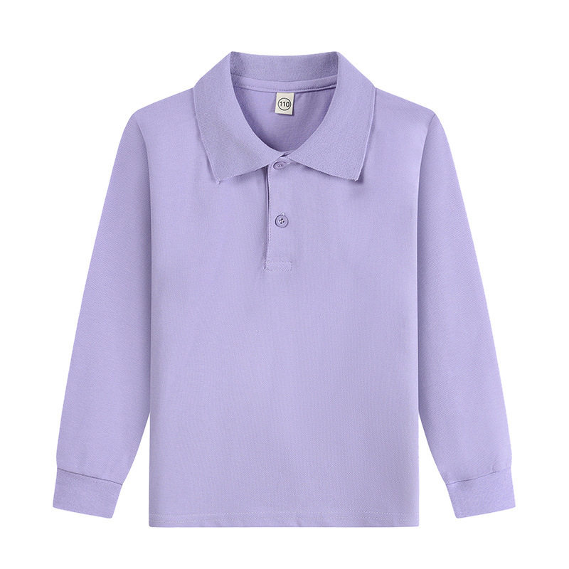 儿童白色T恤翻领polo衫长袖春秋男女童纯棉打底衫小学生校服班服