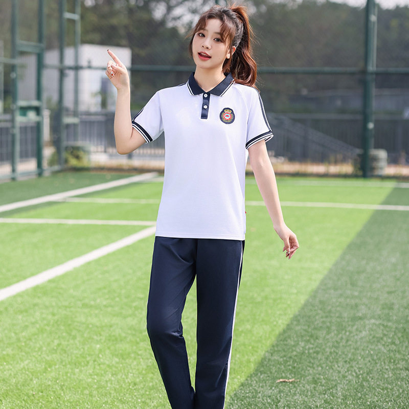 夏装初中生夏季校服套装高中学生短袖短裤班服男女运动蓝色上衣T