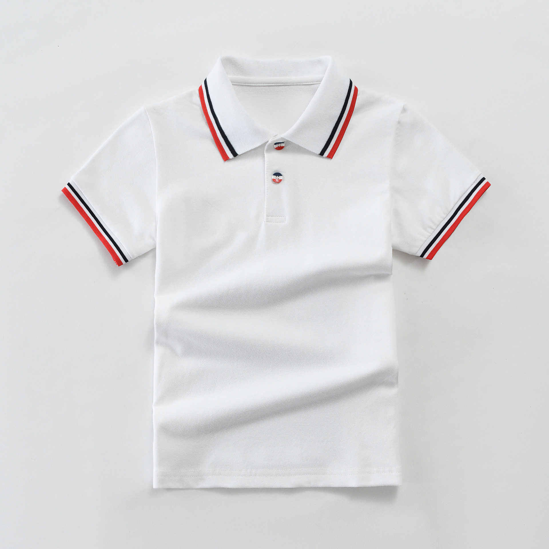 纯棉女男童1-16岁短袖T恤中大童夏白色老师polo衫表演校服纯色