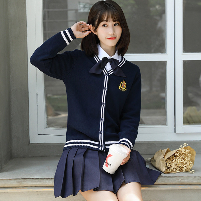 春秋季中学生班服套装长袖学生校服幼儿园老师园服针织开衫三件套