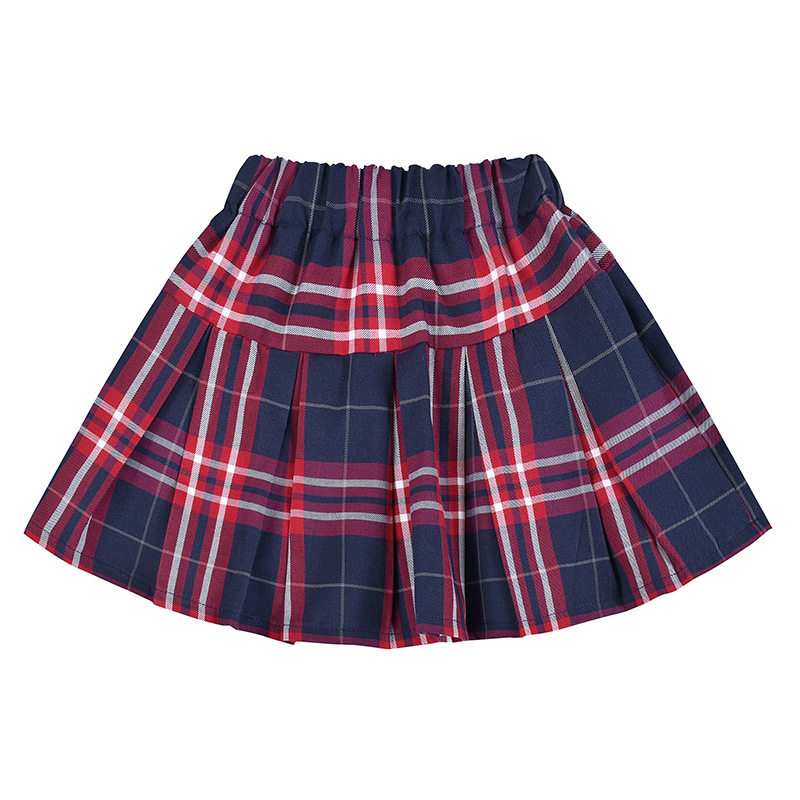 女童纯棉百褶裙春夏秋款儿童红格子半身裙子中大童小学生校服短裙