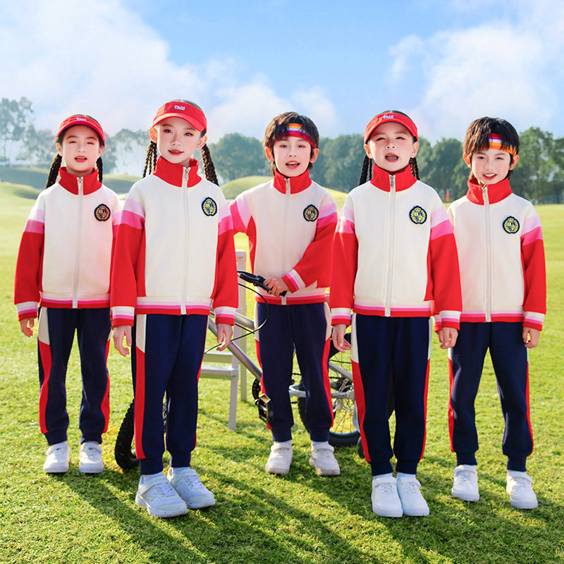 夏季小学生校服红色班服短袖团体套装儿童学院夏天运动幼儿园园服