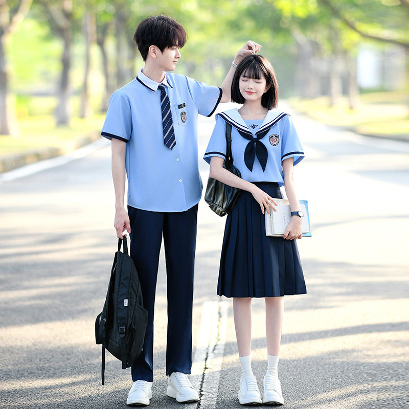 初中生合唱演出朗诵服夏季班服套装高中学生毕业照衬衫JK制服校服