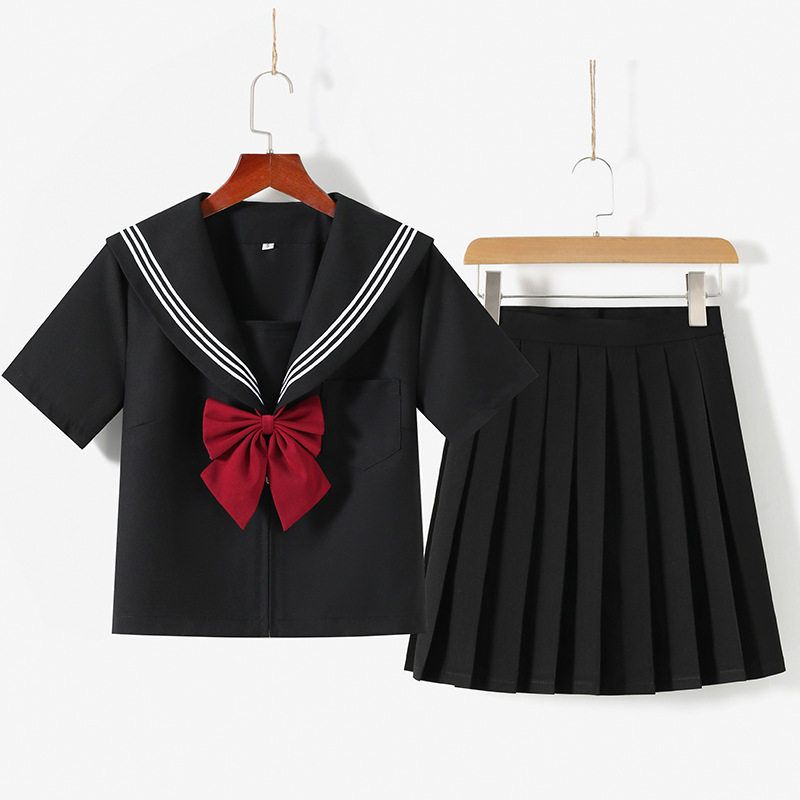 厂家供应日系JK制服款黑三本基础水手服校服学院风春秋套装女