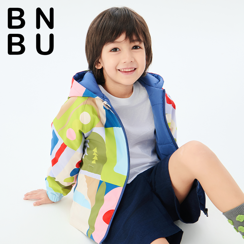 BNBU 儿童外套冲锋衣户外新款秋冬女童男童防风宝宝夹棉风衣
