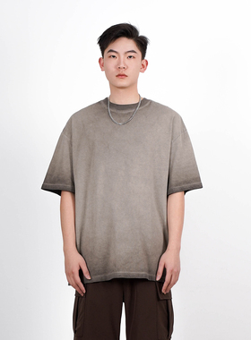 SLOWBAND 280g重磅美式复古纯棉做旧洗水纯色短袖T恤男宽松打底衫