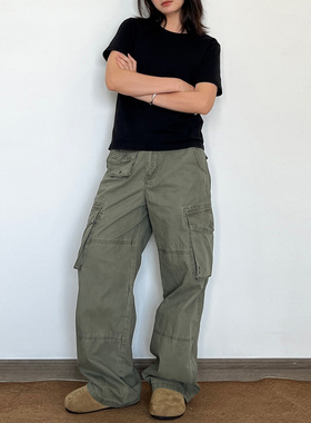 SLOWBAND美式复古洗水做旧口袋休闲工装裤男女vintage宽松伞兵裤